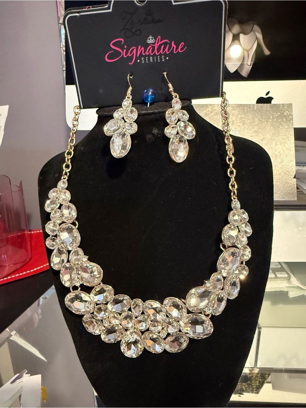 Clear Crystal Statement Necklace and Earrings